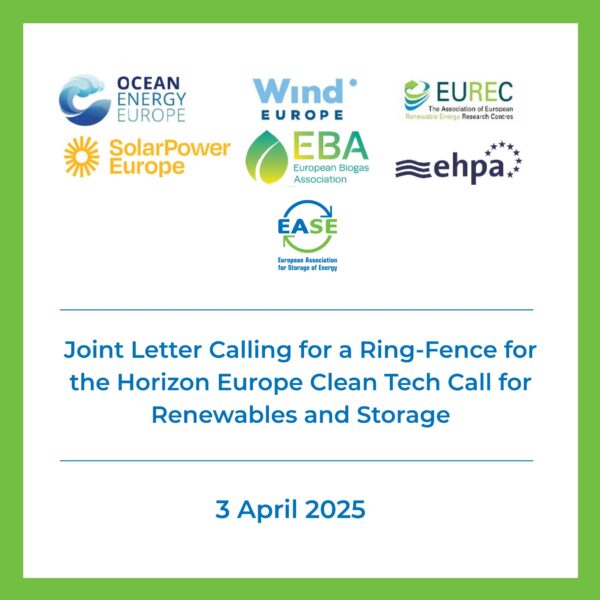Joint Letter Calling for a Ring-Fence for the Horizon Europe Clean Tech Call for Renewables and Storage