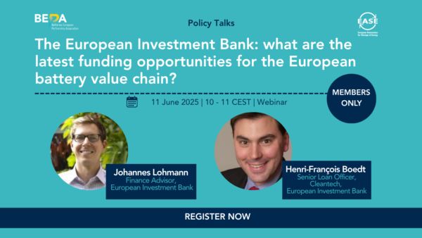 EASE & BEPA Webinar “The European Investment Bank: what are the latest funding opportunities for the European battery value chain?”